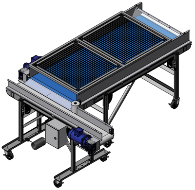 Conveyor with with Transfer Plate and Wire Mesh Cover